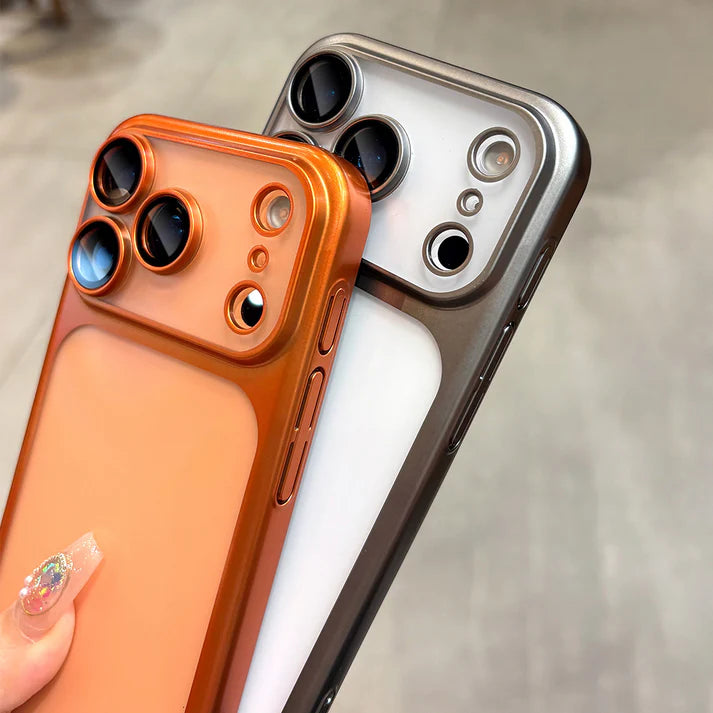 Luxury Frosted Translucent PC Phone Case Plating Frame Lens Film Protection Anti-fall Phone Cover