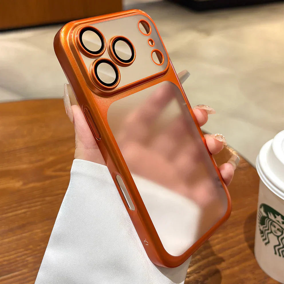 Luxury Frosted Translucent PC Phone Case Plating Frame Lens Film Protection Anti-fall Phone Cover