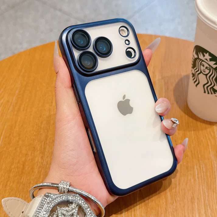 Luxury Frosted Translucent PC Phone Case Plating Frame Lens Film Protection Anti-fall Phone Cover