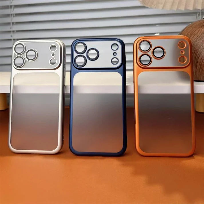 Luxury Frosted Translucent PC Phone Case Plating Frame Lens Film Protection Anti-fall Phone Cover