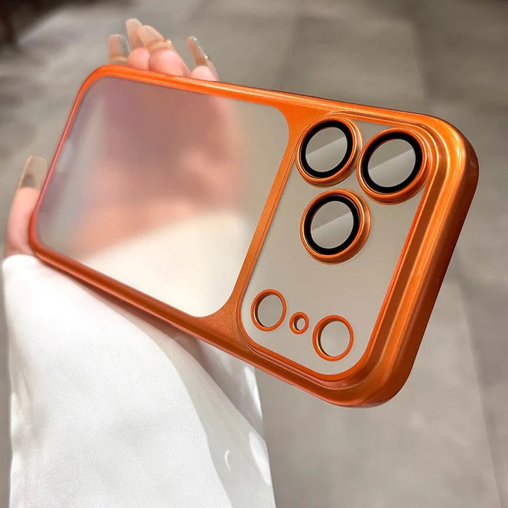 Luxury Frosted Translucent PC Phone Case Plating Frame Lens Film Protection Anti-fall Phone Cover
